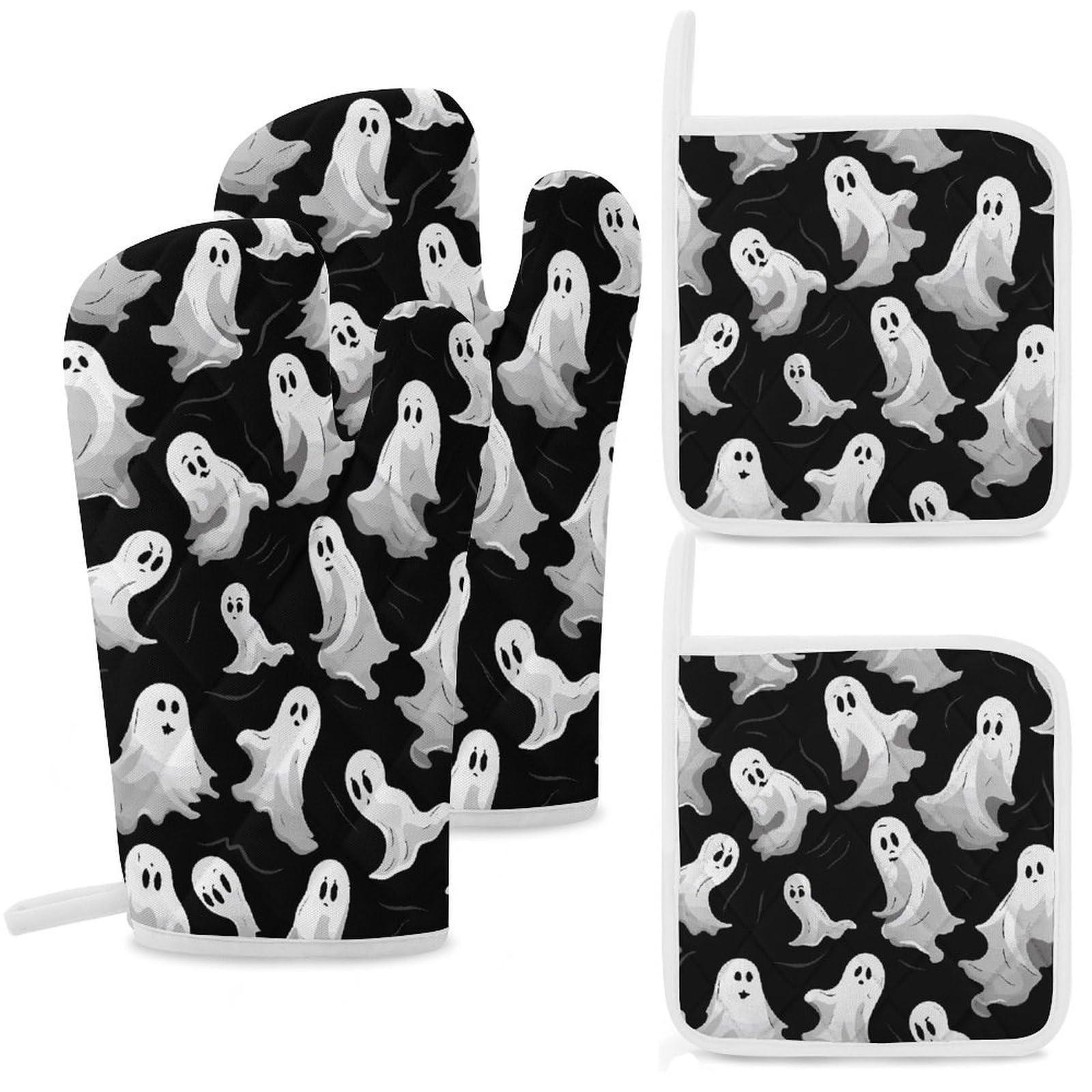 Gants de cuisine gothiques d'Halloween maniques coton anti-chaleur barbecue