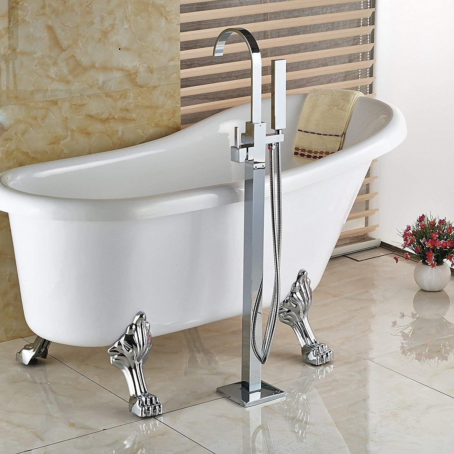 Exclusive Discount 50% Price Saeuwtowy Bathroom Freestanding Floor Mounted Bathtub Faucet Tub Filler Single Handle Mixer Tap with Rainfall Hand Shower Chrome Finish Solid Brass Free Shipping Over $50 Saeuwtowy Bathroom Freestanding Floor Mounted Bathtub Faucet Tub Filler Single Handle Mixer Tap with Rainfall Hand Shower Chrome Finish Solid Brass