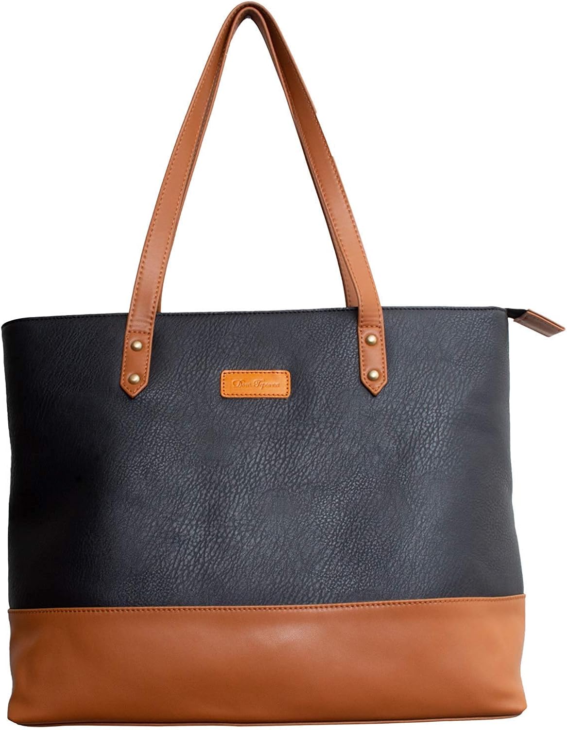 Dom Tea トートバッグ メンズ チャック ツートンカラー 無地 かばん 鞄 大容量 仕切り ファスナー 収納 ショルダー 持ち手 バッグ 通勤 スピード対応 全国送料無料 シンプル ビジネス 軽量 レザー 軽い