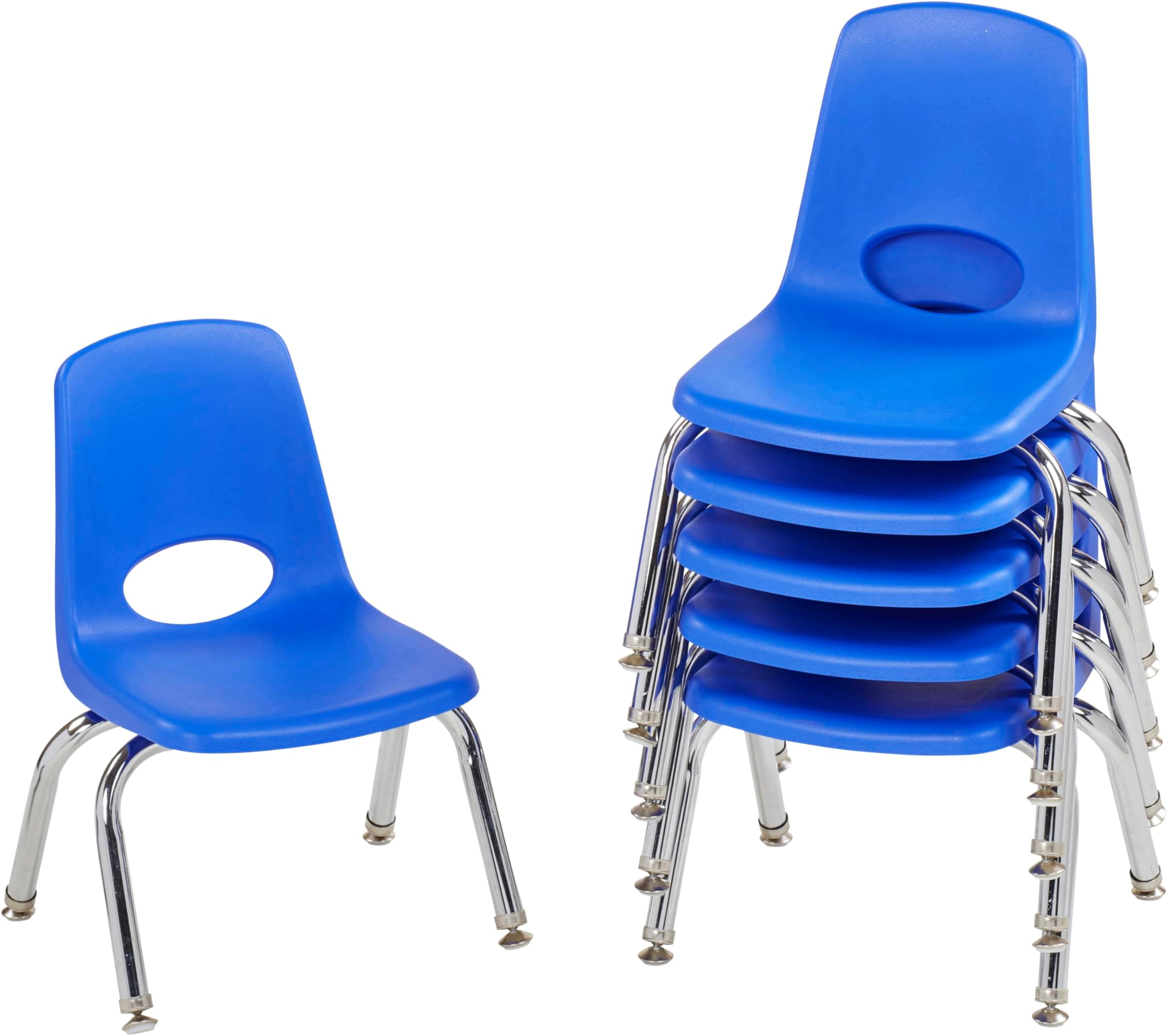 FDP 10" School Stack Chair, Stacking Student Seat with Chromed Steel Legs and Nylon Swivel Glides; For In-Home Learning or Classroom - Blue (6-Pack), 10356-BL
