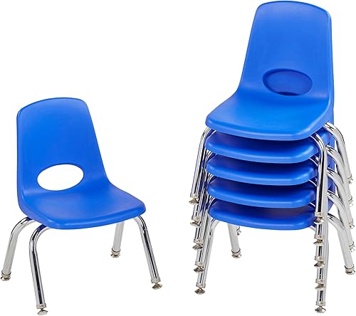 FDP Silla Escolar Apilable de 10", Asiento Apilable para Estudiantes con Patas de Acero Cromado y Deslizadores Giratorios de Nylon Para Aprendizaje