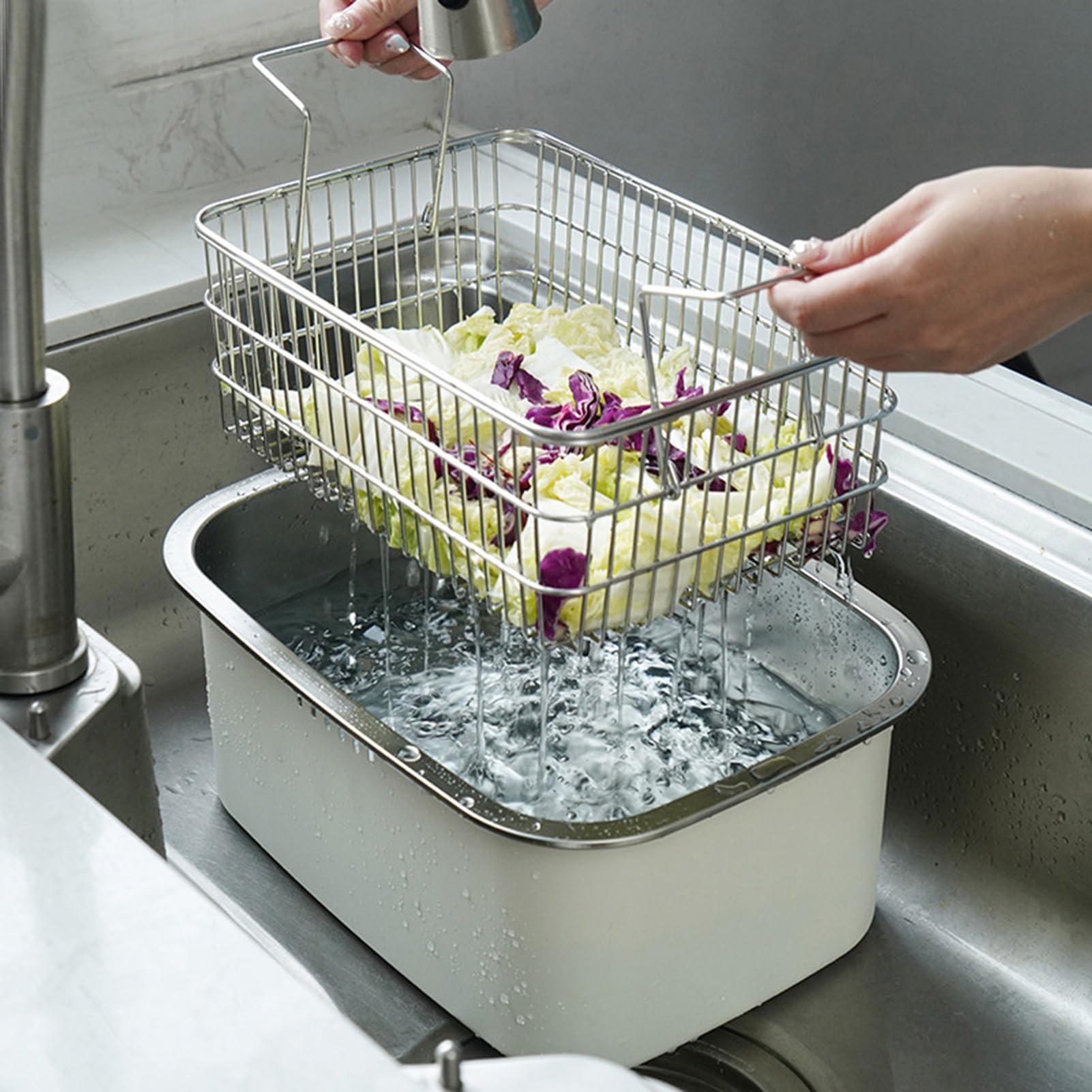 Yosoo Health Gear Spülschüssel aus Edelstahl 304, 7,5 L Spülbecken mit Abflusskorb, Spülbecken, Zum Gemüsewaschen in der Küche, Camping