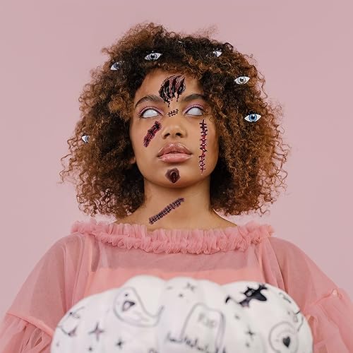 Miniatura 4 de Sibba Calcomanías temporales de tatuaje, 20 piezas de maquillaje de Halloween, disfraz de sombras faciales, accesorios de susto, heridas realistas