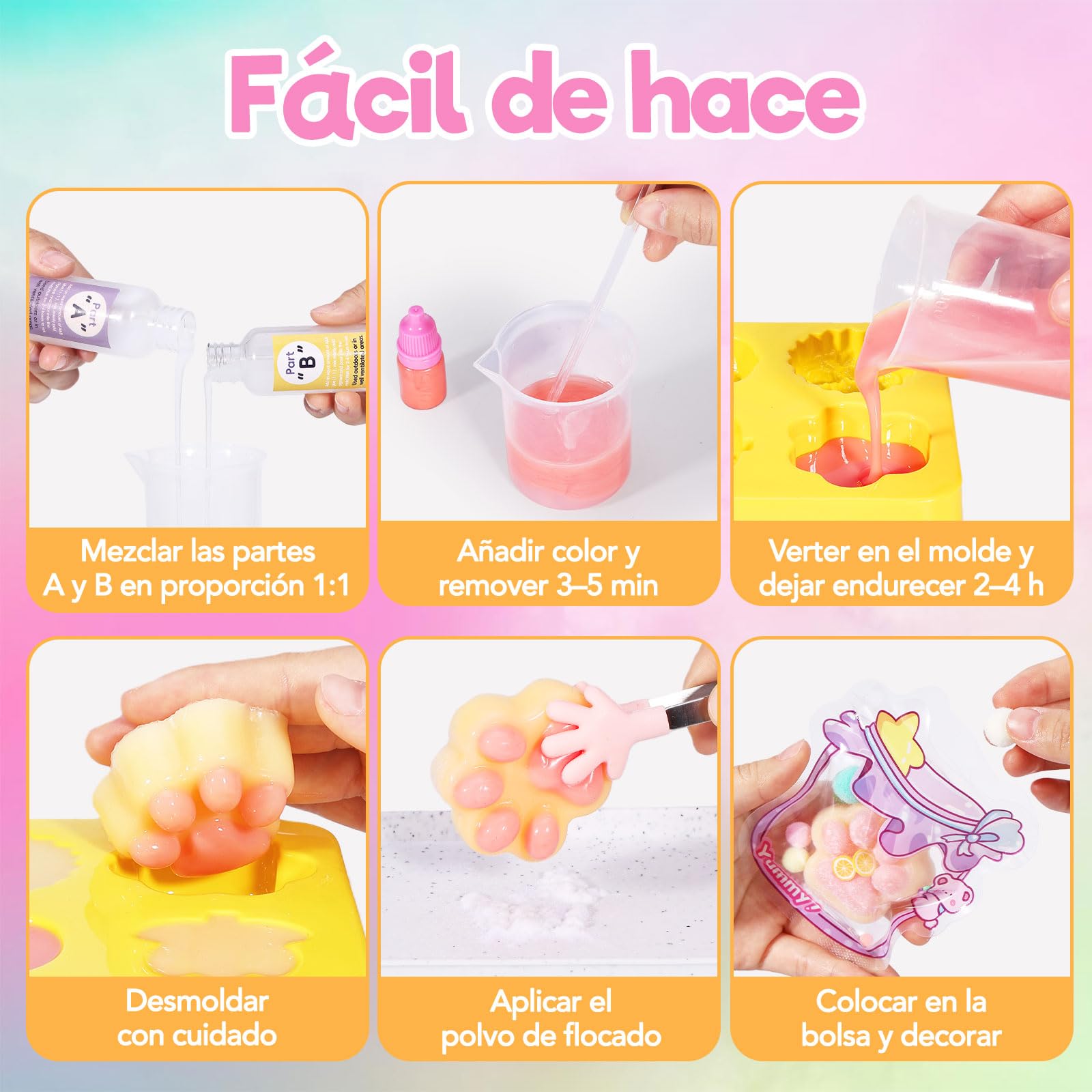 Kit DIY Taba Squishy De 24 Piezas – 100g De Silicona AB – Crea Squishys Antiestrés Con Formas De Patas, Flores Y Más