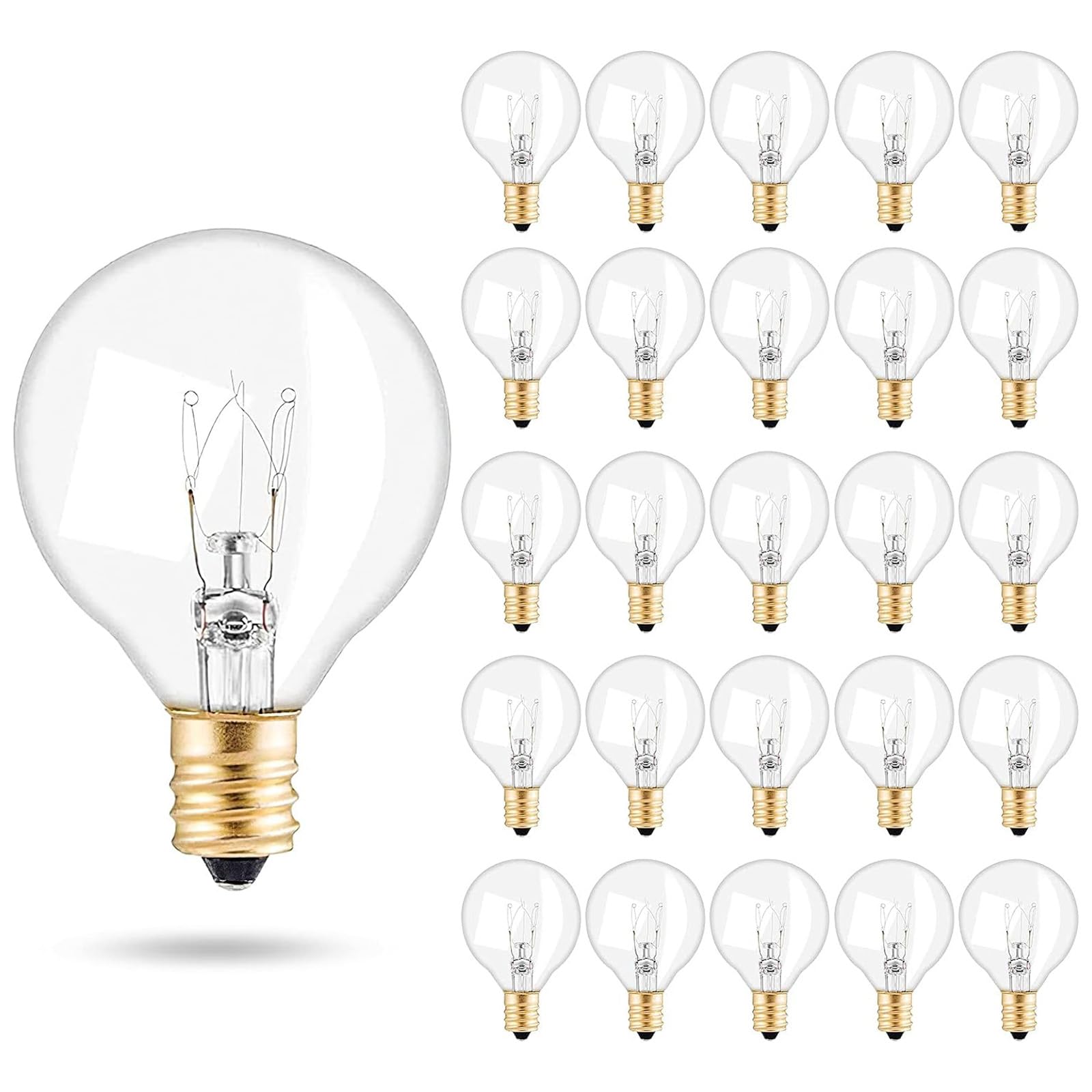 G40 Bombilla Casquillo E12, 25 Piezas 7W Bombillas de Globo Repuesto G40, IP44 Impermeable Blanco Cálido Lámpara de Filamento no Regulable para Luces de Cadena Fiesta en Casa