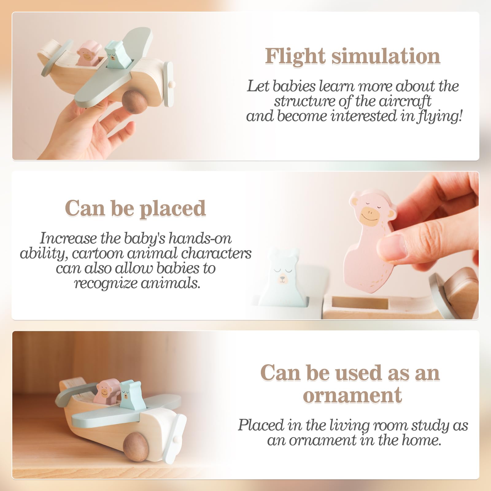 Juego de juguetes de avión de madera para niños pequeños, juego de vehículos de transporte aéreo con coche de empuje para bebé, juguete Montessori para regalo de bebé 5