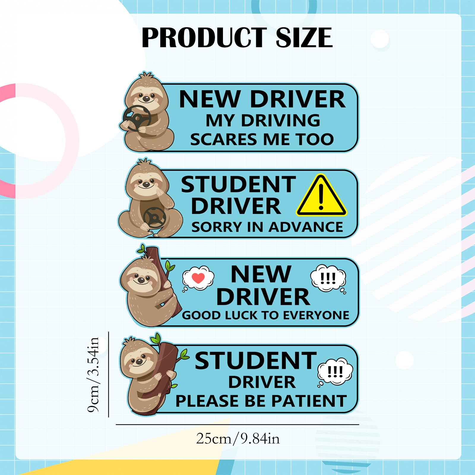 4 adesivi magnetici per auto a forma di bradipo, per principianti, per studenti e conducenti di auto, adorabili adesivi per neopatentati, adatti per mantenere una distanza di sicurezza sulla strada