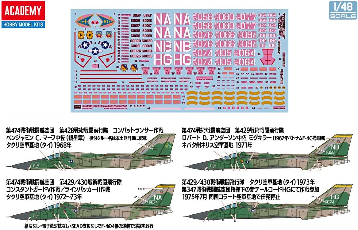 Academy 1/48 America F-111A Ardvark Vietnam Plastic Model 12360 (Airplane)