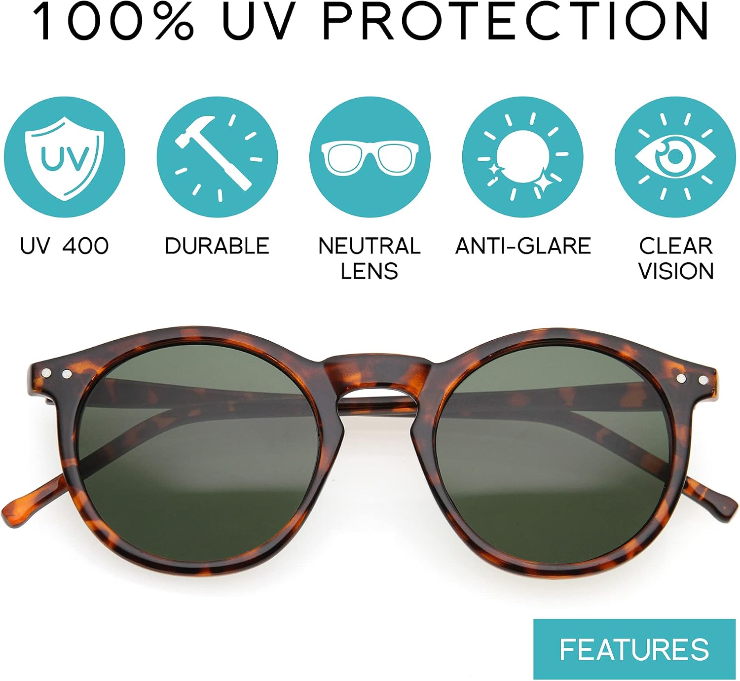 zeroUV - Vintage Retro Horn Rimmed Round Circle Sunglasses with P3 Keyhole Bridge image 2