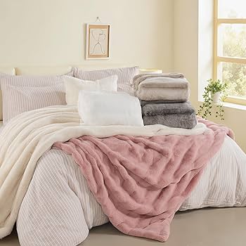 Amazon｜NEXHOME PRO フェイクファー スローブランケット ピンク