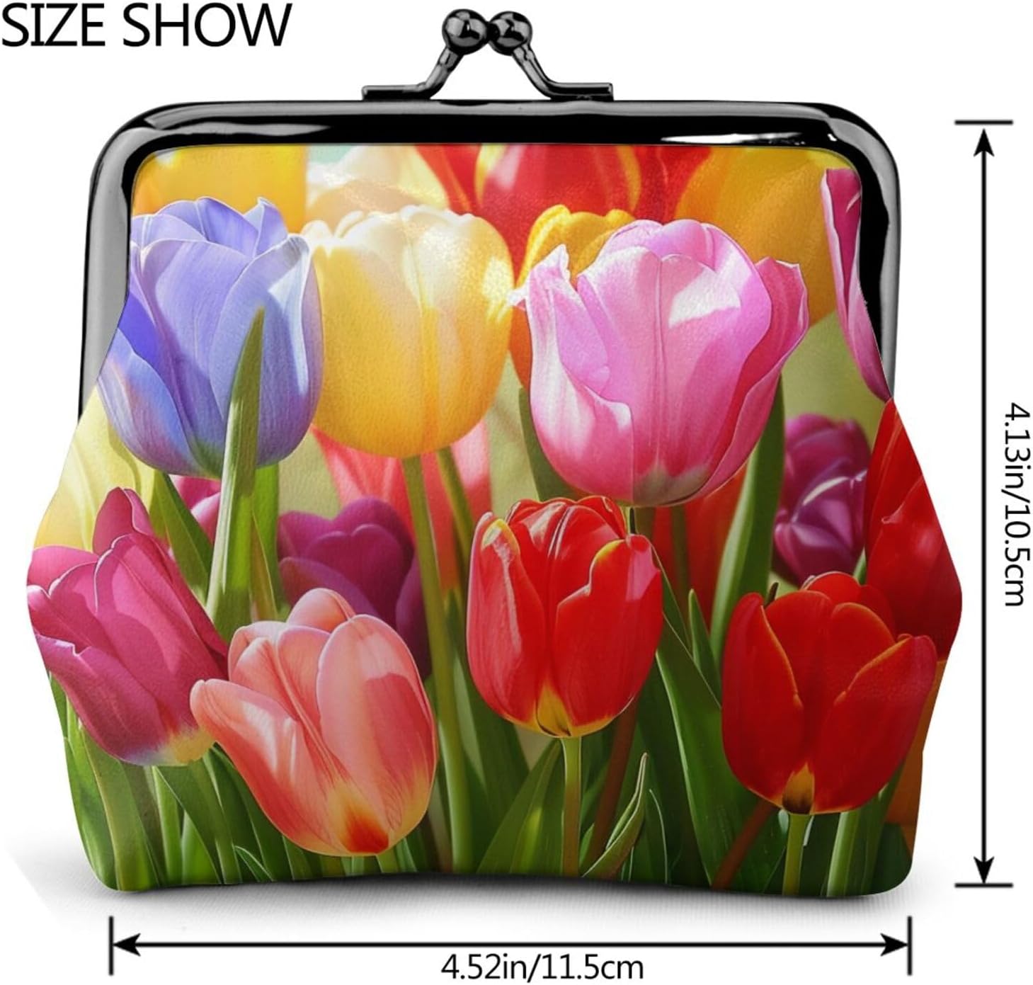 Colorful Flowers Printed Coin Purse for Women Cute PU Leather Coin Wallet Mini Coin Purse Pouch with Kiss-Lock