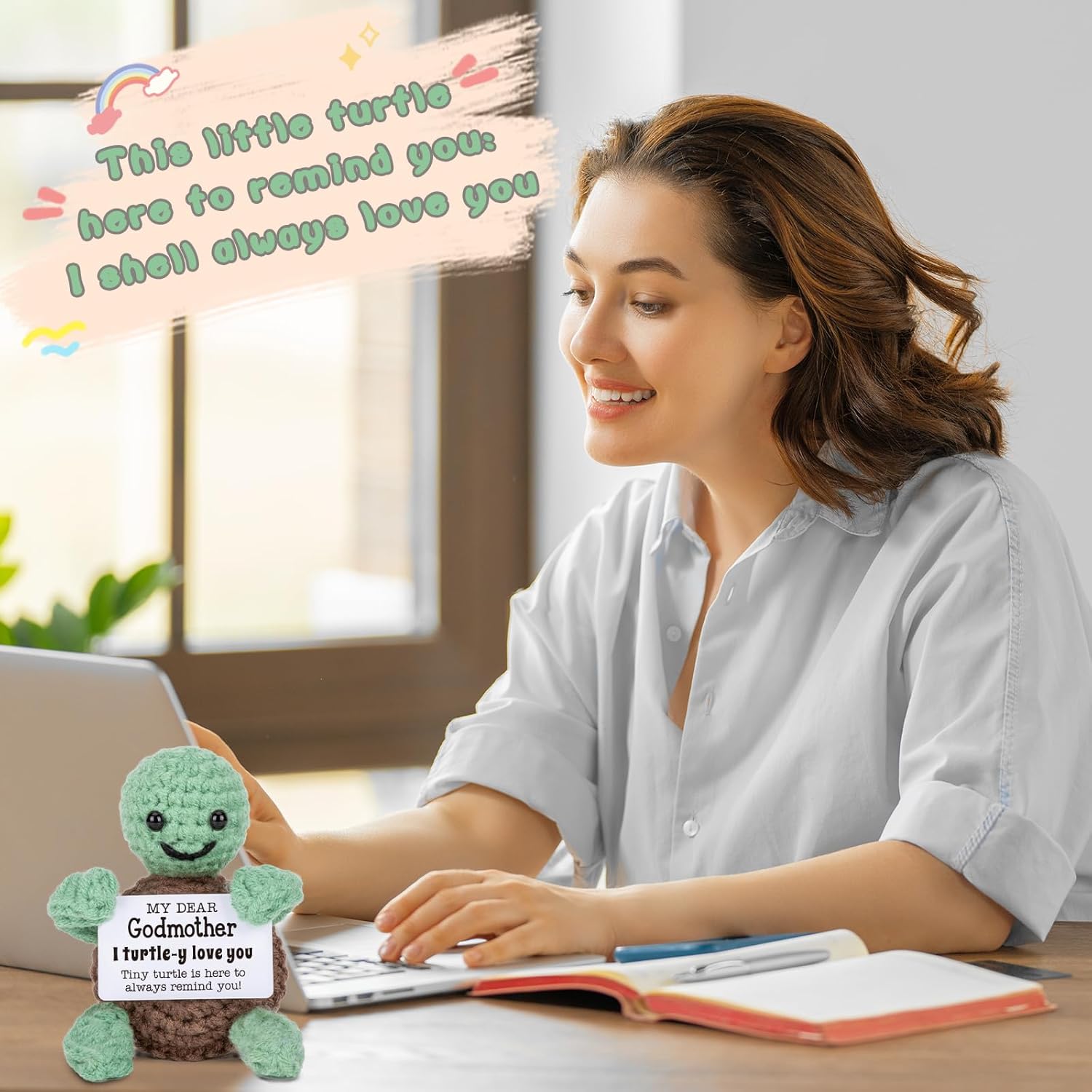 Mini Funny Turtle Godmother Gifts from Godchild, Valentines Day Birthday Gifts for Godmother from Goddaughter Godson, I Love You Small Cute Stuff Things, Handmade Emotional Positive Crochet Turtle - Image 5