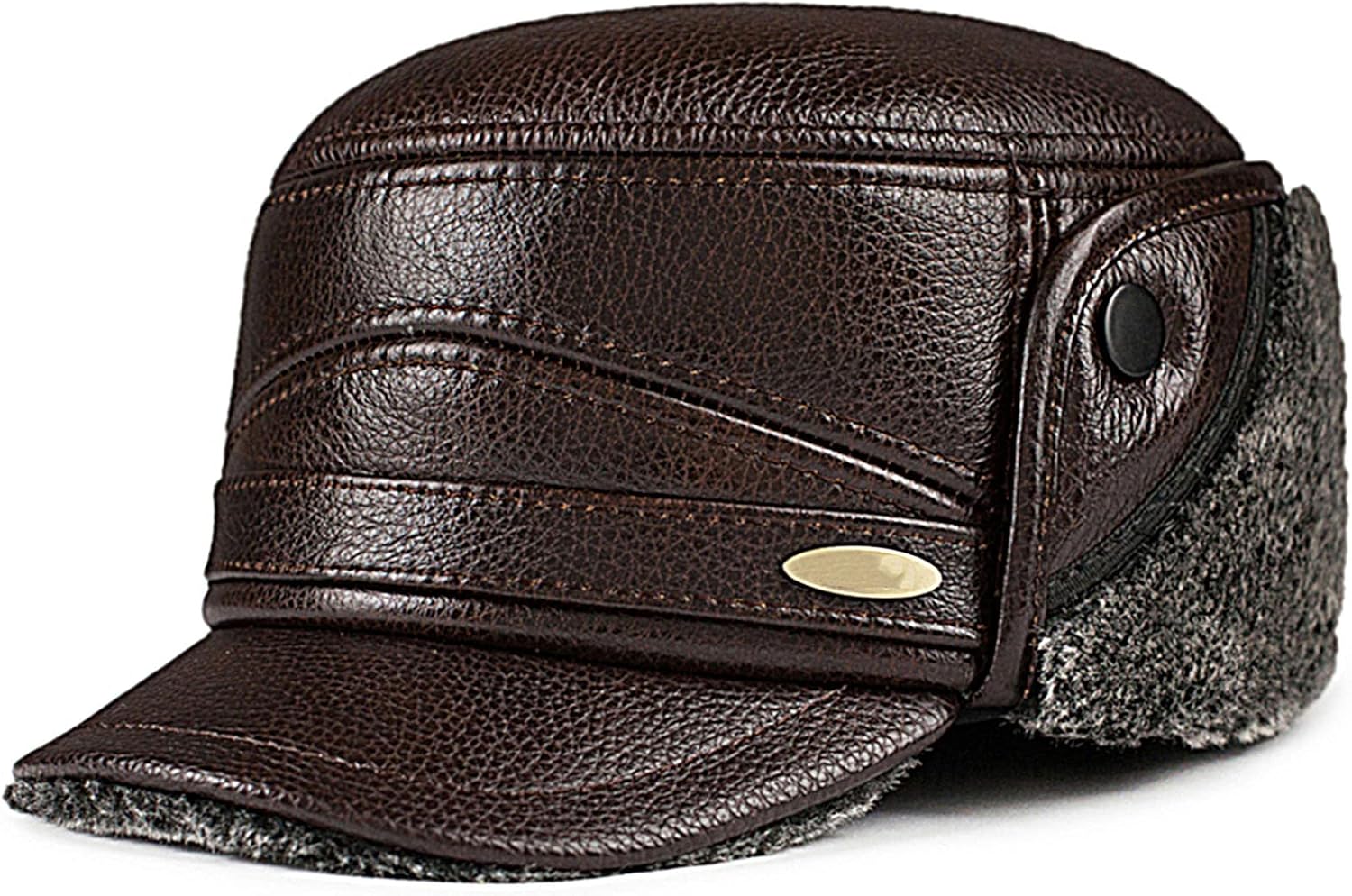 Winter Hats for Men,Trapper Hat Warm Winter Leather Hats Hunting Hat with Ear Flaps,Gift for Dad Boyfriend Unisex