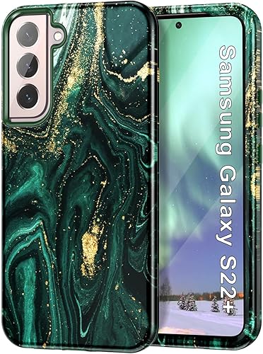 Btscase Funda para Samsung Galaxy S22+S22 Plus 5G, patrón de mármol 3 en 1, resistente a prueba de golpes, cuerpo completo, policarbonato duro y