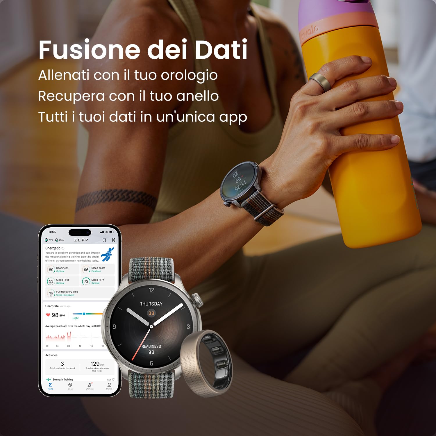 Amazfit Helio Ring Balance Smart Watch, NFC, AI Fitness Coach Tracker del sonno e della salute con misurazione della composizione corporea, Display AMOLED da 1,5"