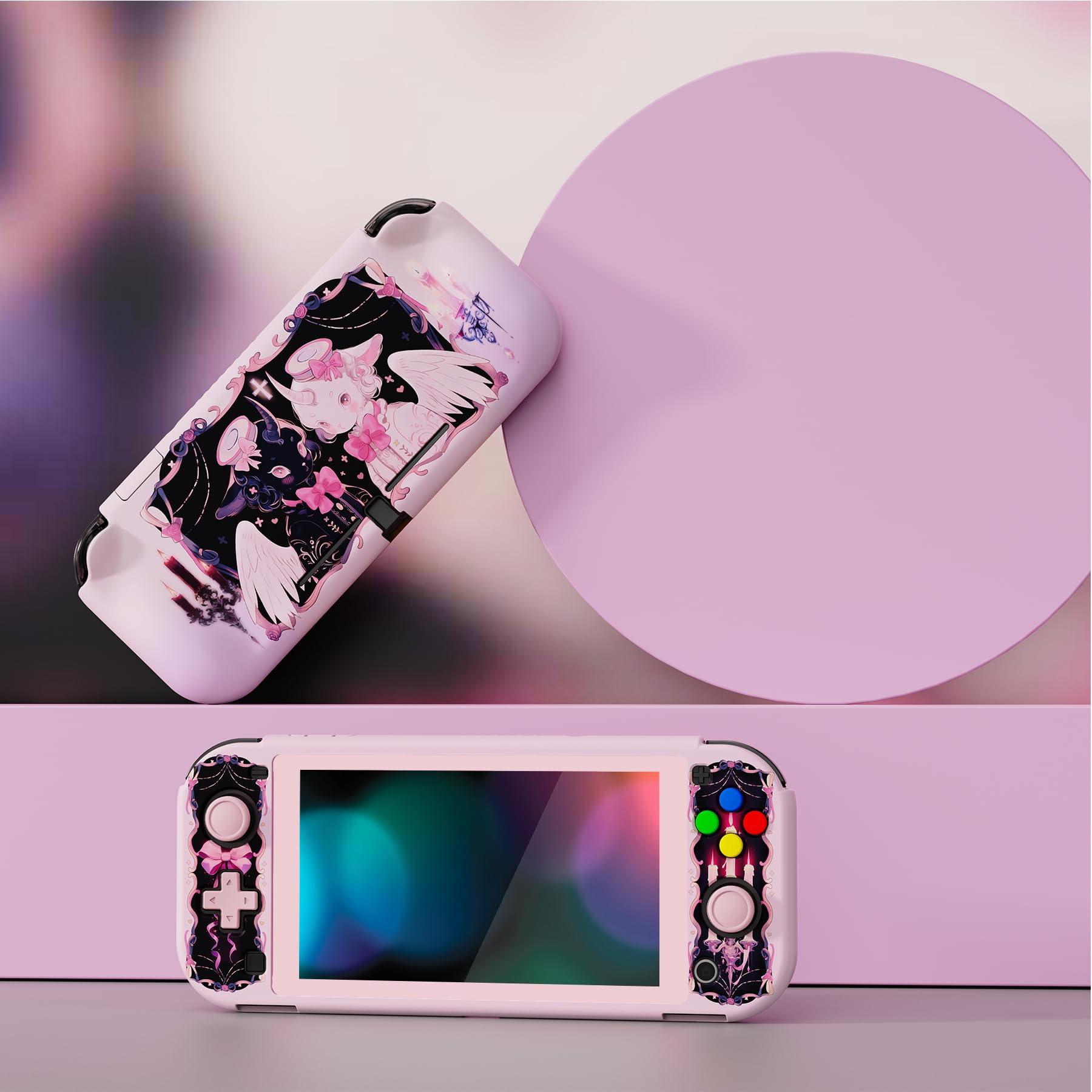 PlayVital ZealProtect Protective Case for Nintendo Switch Lite, Hard Shell Grip Cover for Nintendo Switch Lite w/Screen Protector & Thumb Grip Caps & Button Caps - Darkling Sheep - 2