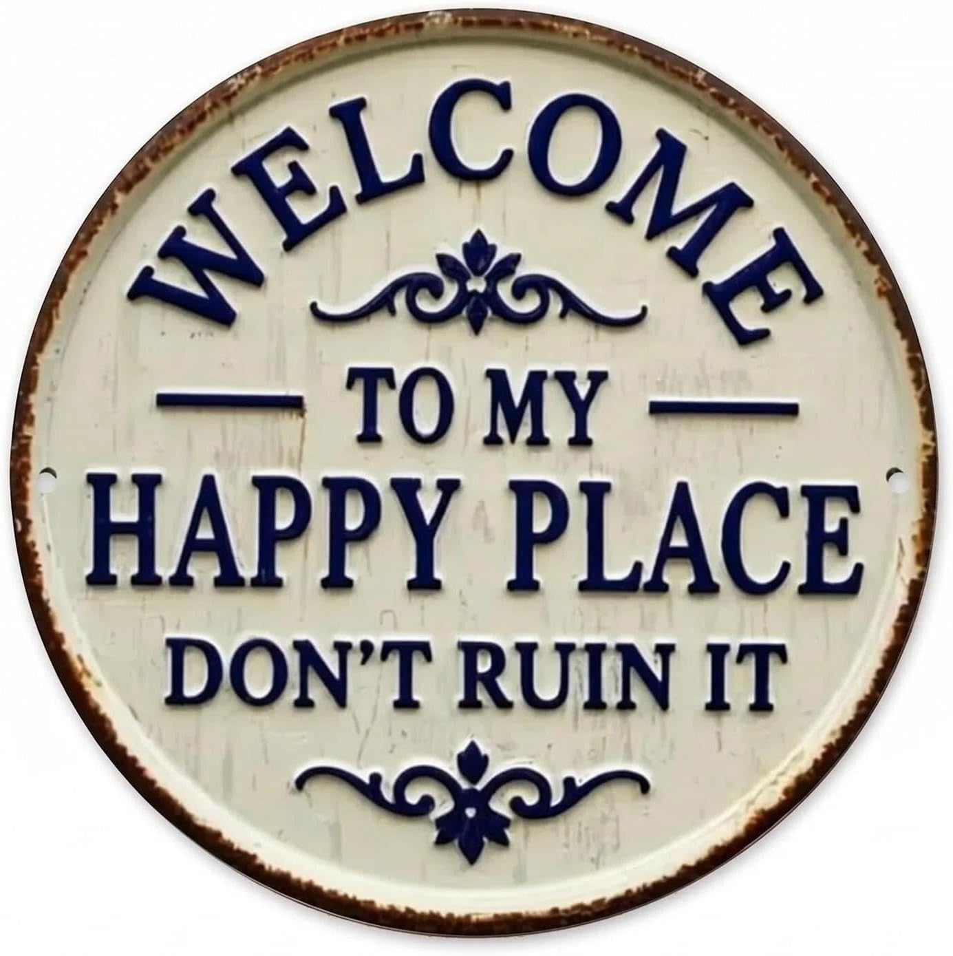 Round Metal Welcome Sign for Front Door