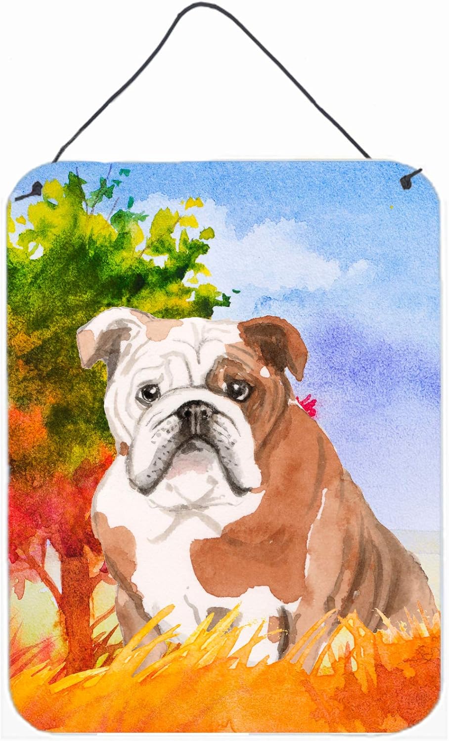 Caroline's Treasures CK1944DS1216 Fall English Bulldog Wall or Door Hanging Prints Aluminum Metal Sign Kitchen Wall Bar Bathroom Plaque Home Decor Front Door Plaque, 12x16, Multicolor