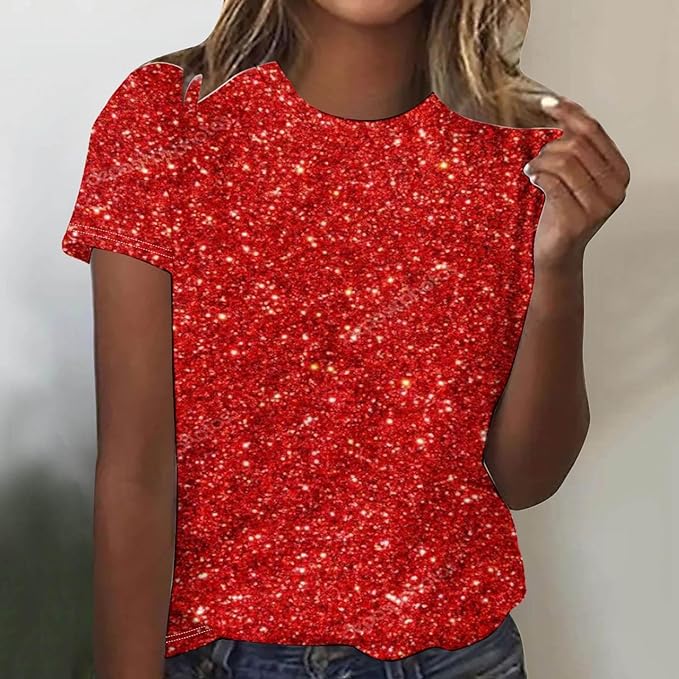 T-shirt Femme Col V à Paillettes - Haut Brillant Soirée Disco - Manches Longues - Taille XXXL - Look Vintage Décontracté