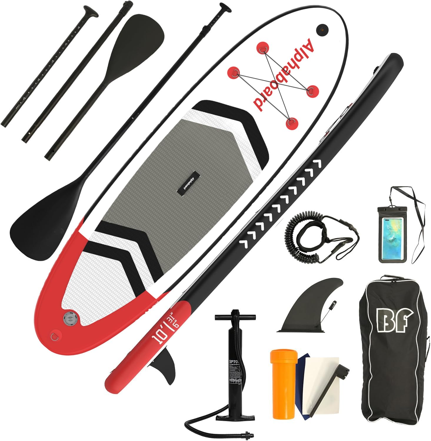 Inflatable Stand Up Paddle Board with SUP Accessories & Backpack. Paddle Boards for Adults. Non-Slip Deck, Wide Stance, Bottom Fin, Double Action Pump.