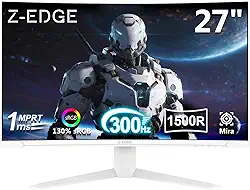 Monitor curvo para jogos Z-Edge de 27 polegadas, monitor curvo FHD 1080P 300Hz, monitor de computador 1500R, UG27S (branco), 2 portas DP 1.4 e 2 portas HDMI 2.0