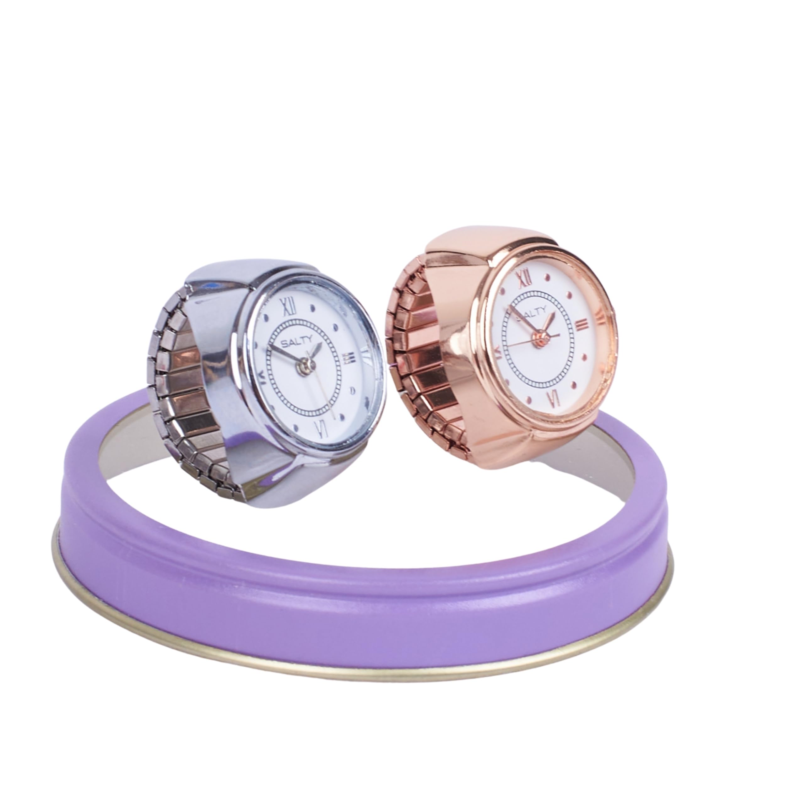 SALTYAnti Tarnish Combo Finger Ring Watch for Women | Mini Clock | Adjustable Fancy Jewellery Design | Latest Fashion Accessories for Girls | Minimal Jewelry | Ideal for Gifting | Gift for Diwali, Christmas, Marriage, Birthday