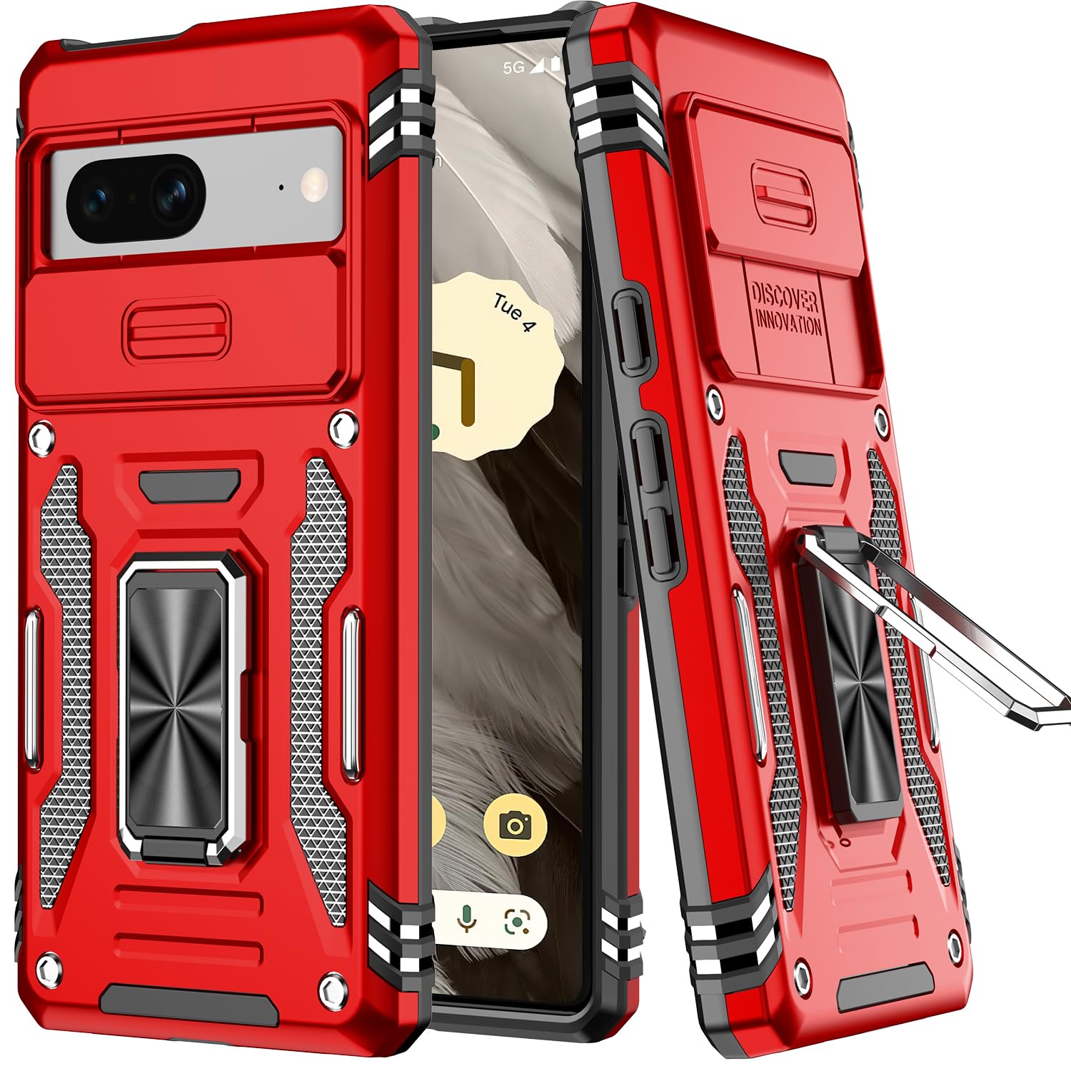 AUPAI Designed for Google Pixel 7 with Camera Cover,Military Grade Shockproof Heavy Duty Pixel 7 Cover Pass 16ft Drop Test Protective Phone Case with Magnetic Kickstand for Google Pixel 7 Red