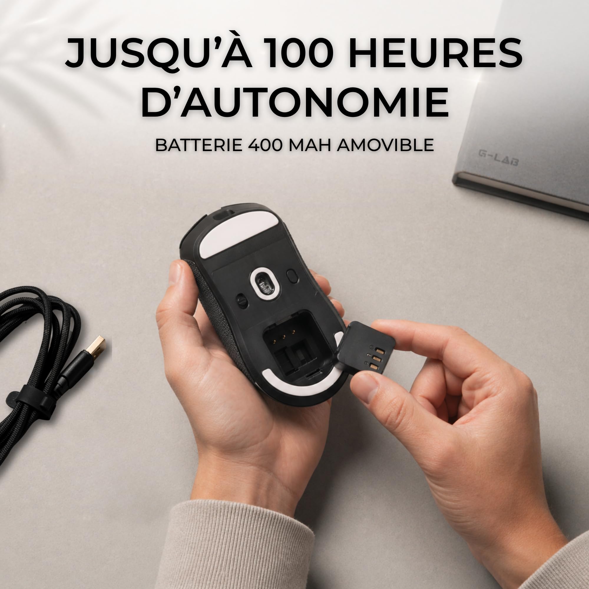 The G-Lab Kult Elite M100 - Souris Gamer sans Fil 26 000 DPI 1000 Hz | Connexion Sans Fil Tri Mode 2.4GHz/Bluetooth/Filaire, Capteur PixArt 3395,26 000 DPI, 1000 Hz Polling Rate, Patins 100% PTFE