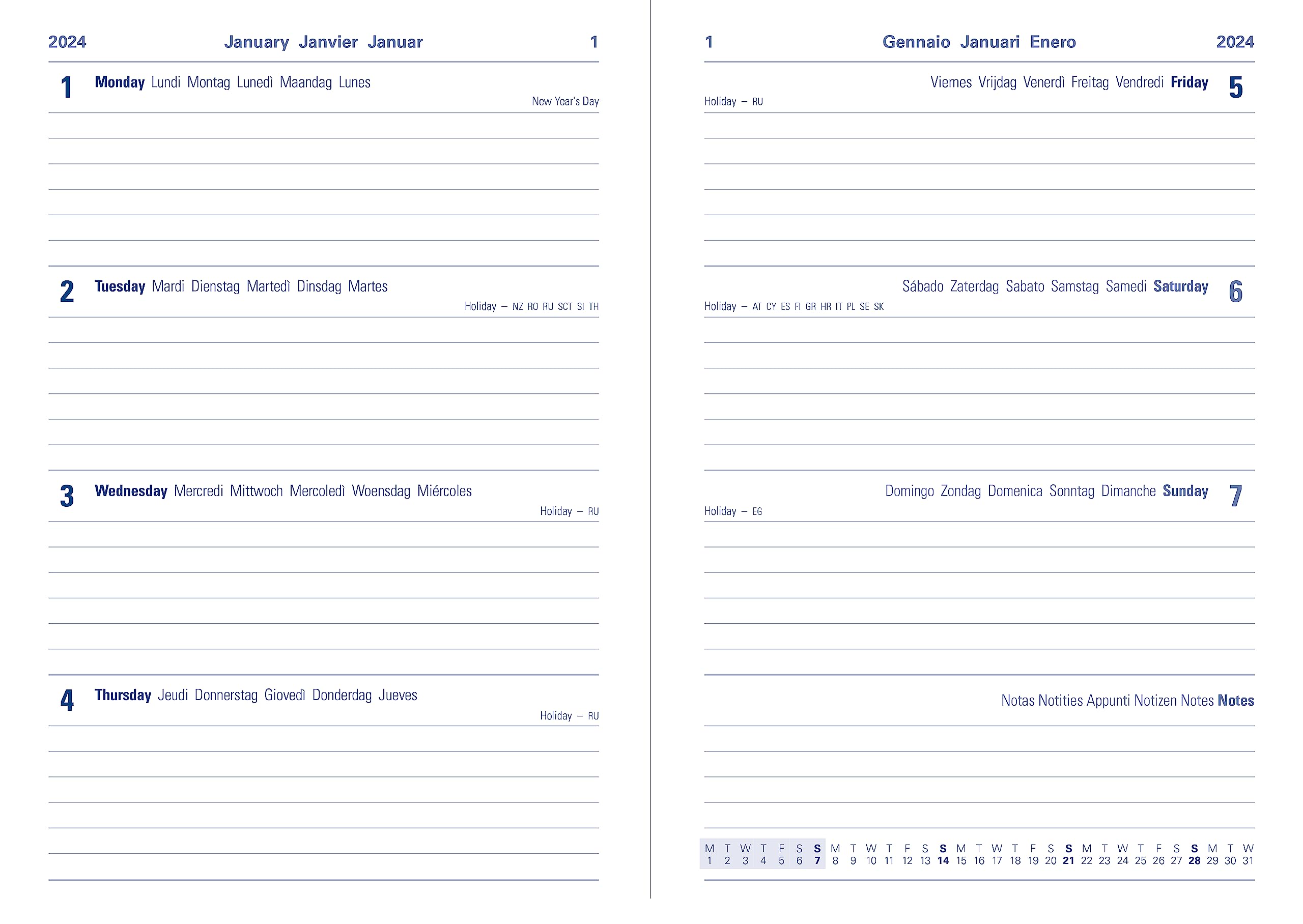 Letts Memo Slim week to view 2024 diary - blue - Image 3
