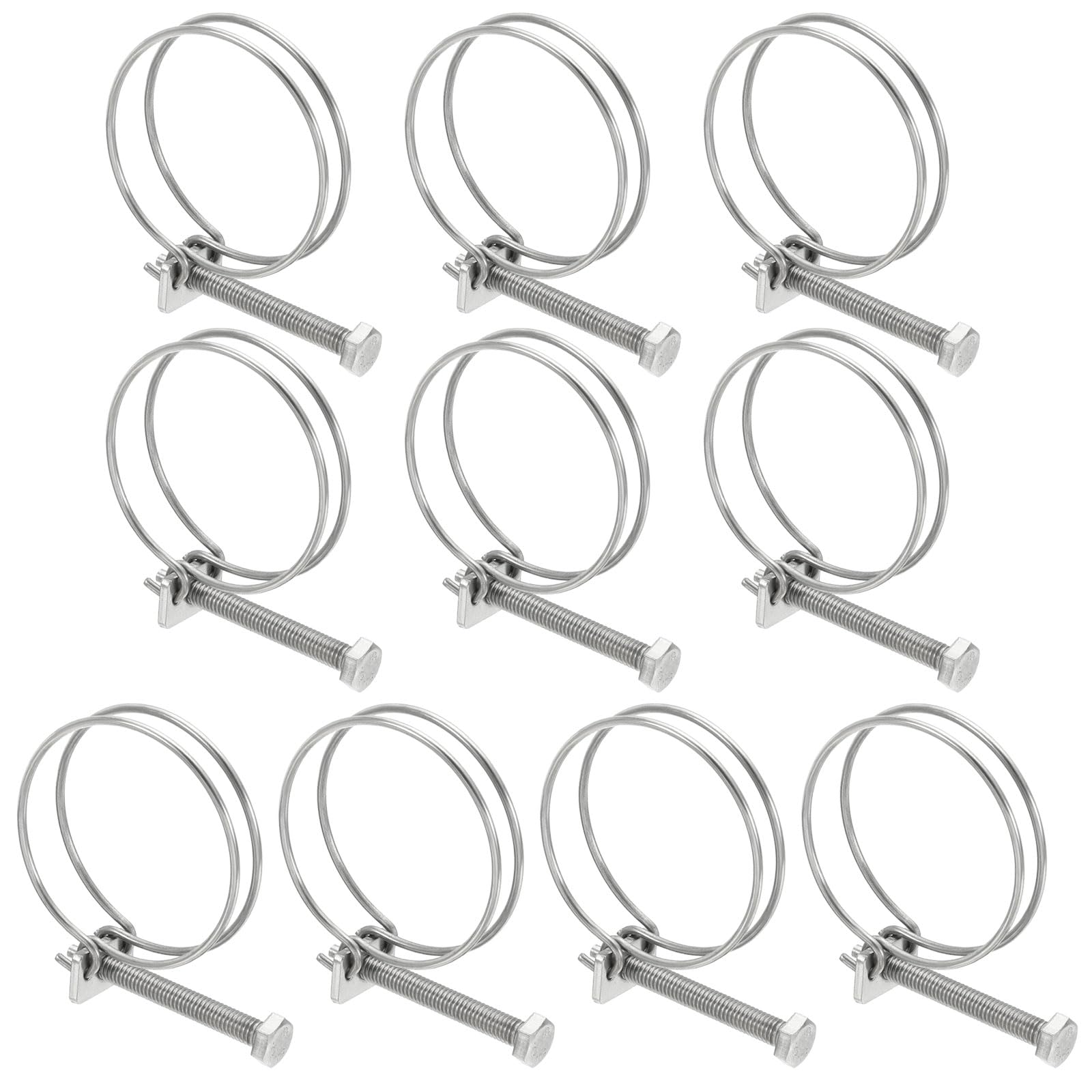 PATIKIL 46-50mm Adjustable Double Wire Hose Clamp, 10 Pcs 304 Stainless Steel Wire Hose Clips Pipe Tube Clamps for Dust Collection Rubber PVC Pool