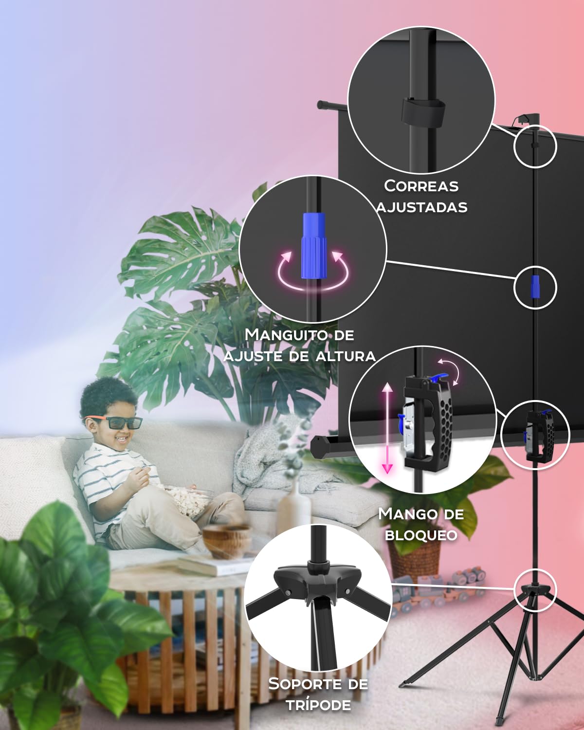 Pantalla para proyector con Soporte de 60 in - Pantalla de proyección para películas o presentaciones - Pantalla de trípode de Alta definición 16:9 sin Arrugas con Bolsa de Transporte y Correas