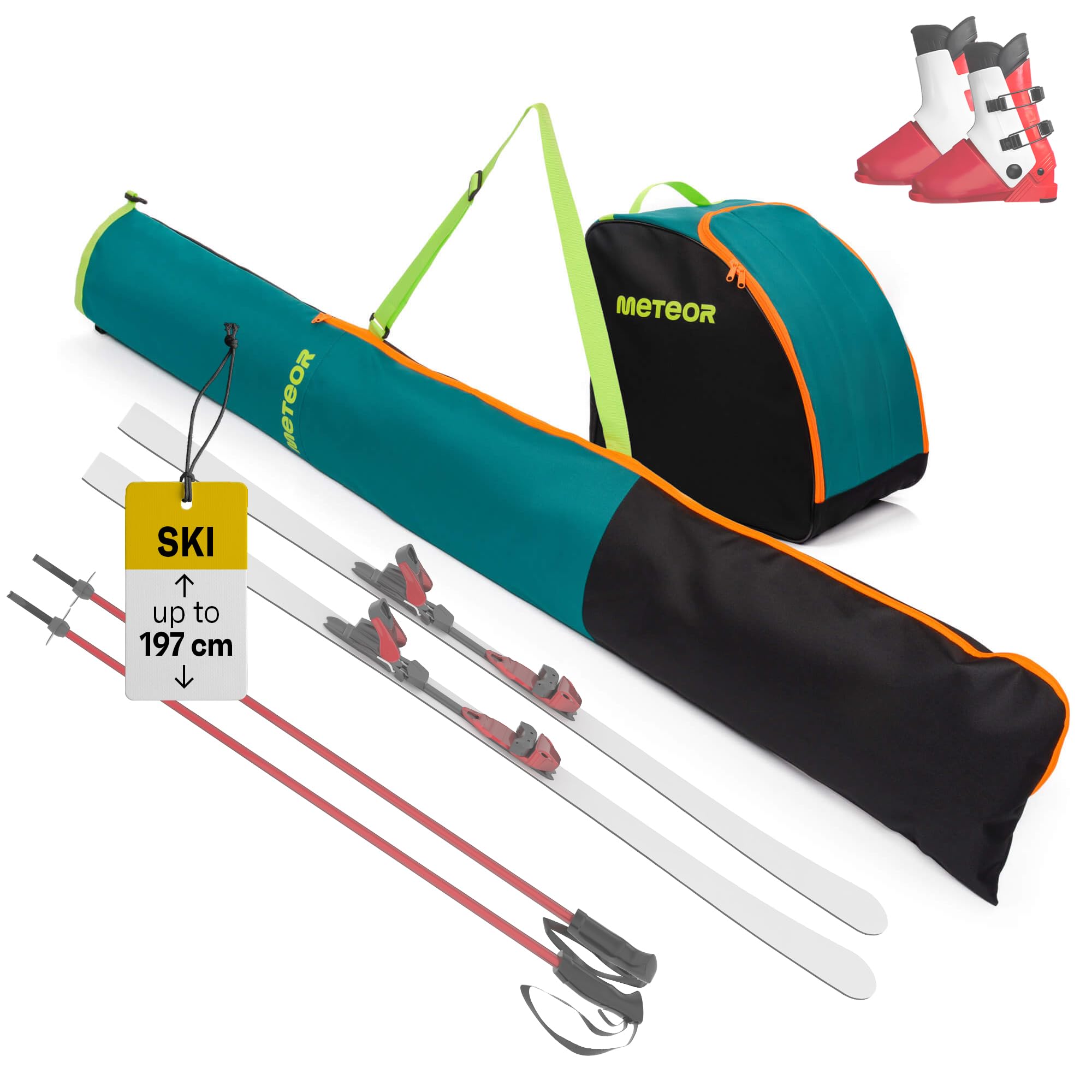 meteor Ski Bag Set Norse – Large Capacity for Gear + Ski Bag with Zippers & Carry Handles – Water-Resistant 600D Polyester – Foldable Winter Sport Travel Set – Ideal for Ski Trips – Green/Black