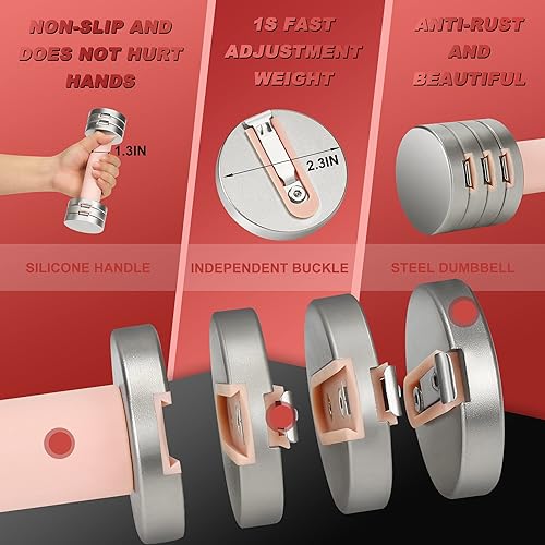 Miniatura 3 de Quvvrev Weights Dumbbells Set for Women 1 Pair, 2 LBS-3 LBS-4 LBS-5 LBS Dumbbells Set of 2, Pink Weights Dumbbells for Women, Adjustable Dumbbell