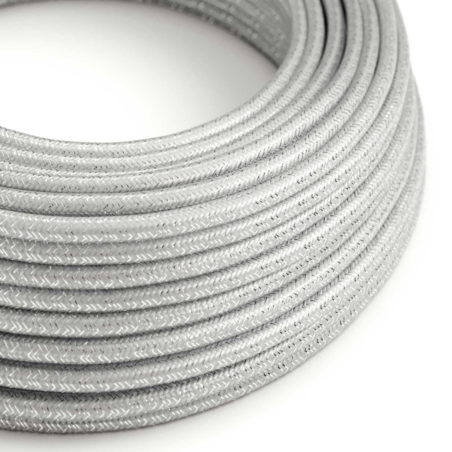 Creative-Cables L'originale cavo elettrico rivestito in tessuto 3 x 0,75 mm² (10 m, Argento Glitterato RL02) – Rotondo, effetto seta glitterato – Sicurezza certificata, made in Italy