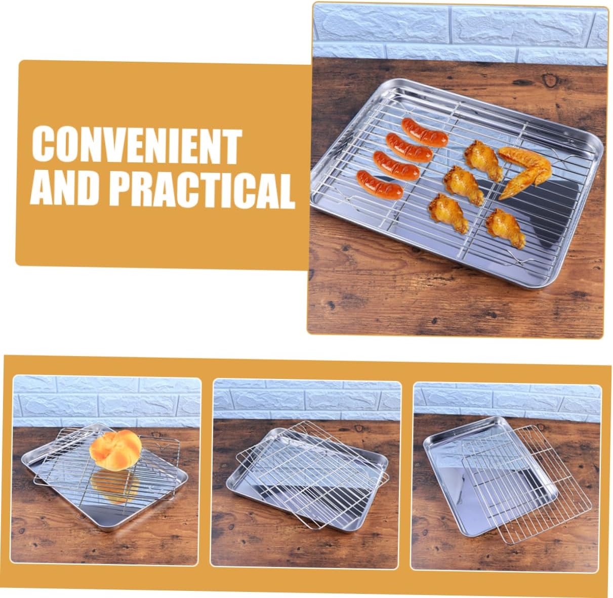 Garneck Cookie Baking Tray Rack Baking Ware Easy to Carry Sheet Pan Wire Rack for