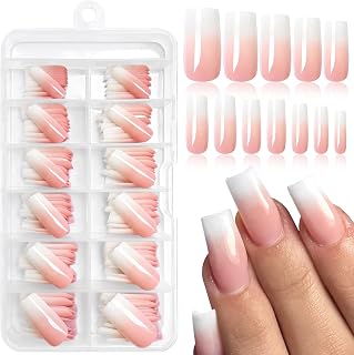 Loveourhome 144pc Ombre Square Press on Nails Medium Fake Nails with Glue Tabs, Ombre Glue on Nail Medium Acrylic Nails Press on Nails Square False Nail Women Artificial Fingernails