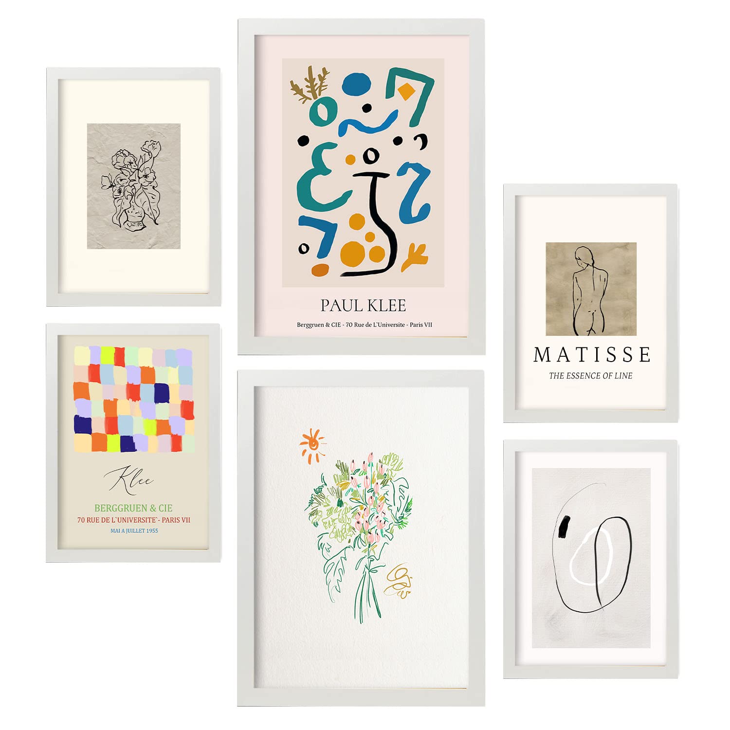 Nacnic Set of 6 Modernism posters. Collection of posters in collage aesthetic for interior decoration. Sizes A3 and A4. White frame.