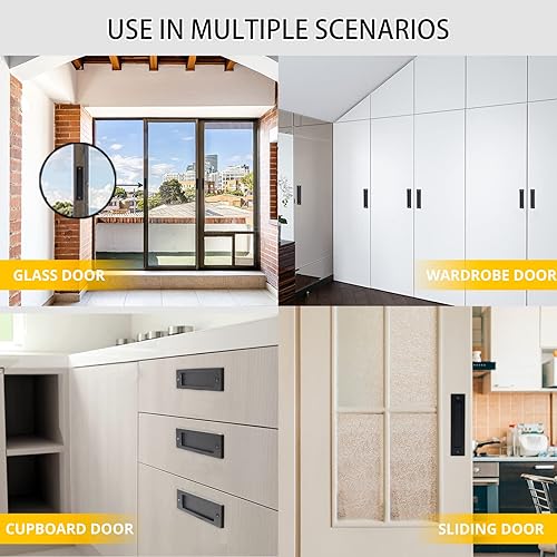 Miniatura 3 de OFOEKV Tiradores de armario para puerta corrediza de granero, 2 tiradores de aleación de aluminio para dedos, rectangulares empotrados con bolsillo