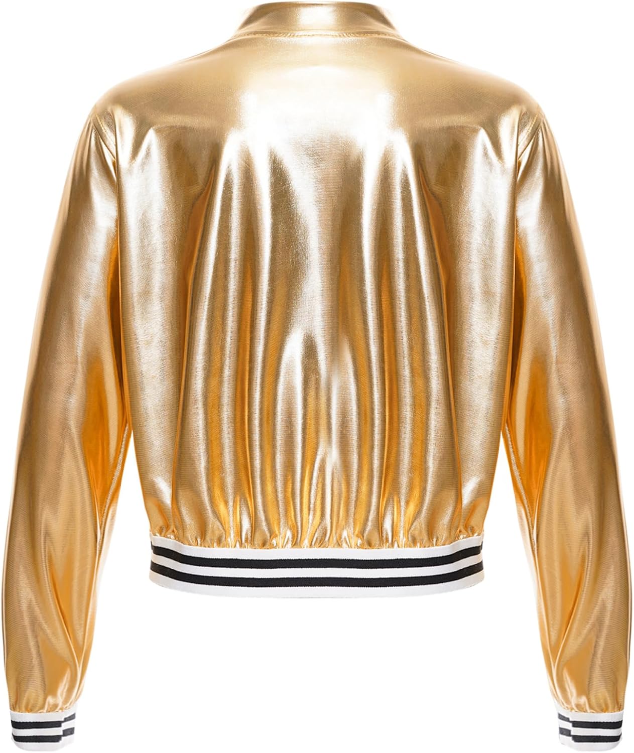 Kids Girls Boys Metallic Baseball Jacket Shiny Long Sleeve Bomber Jacket Jazz Hip-hop Street Dance Coat Play Wear