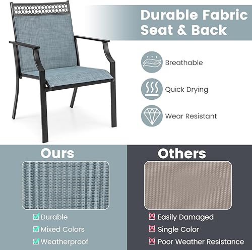 Miniatura 4 de Giantex Juego de 2 sillas de patio, sillas de exterior con tela para todo tipo de clima, respaldo alto, reposabrazos, sillón de metal resistente,