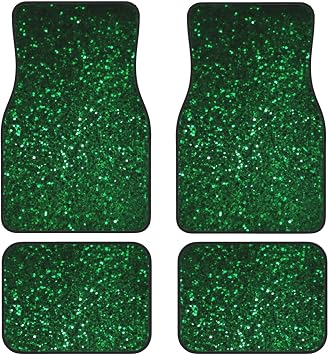 Car Floor Mats Green Sequin Sparkle Print Waterproof Car Pads Universal Car Front Rear Floor Foot Mats Anti-Slip Car Mat Set of 4 Pieces for SUV Vans Trucks Car Accessories Decor
