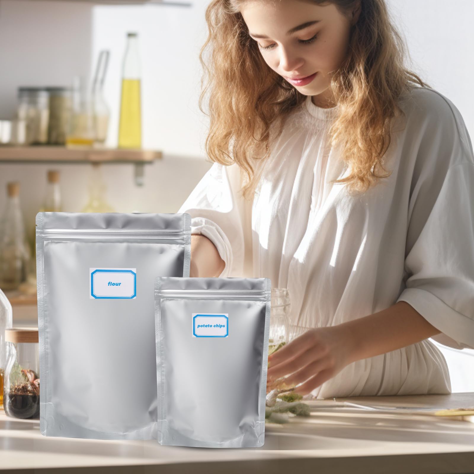 60 bolsas de Mylar de 1 cuarto de galón para almacenamiento de alimentos, Mindeeryy de 7 x 10 pulgadas con cremallera resellable para bolsas de almacenamiento grandes de Mylar, extragruesas de 10 mil