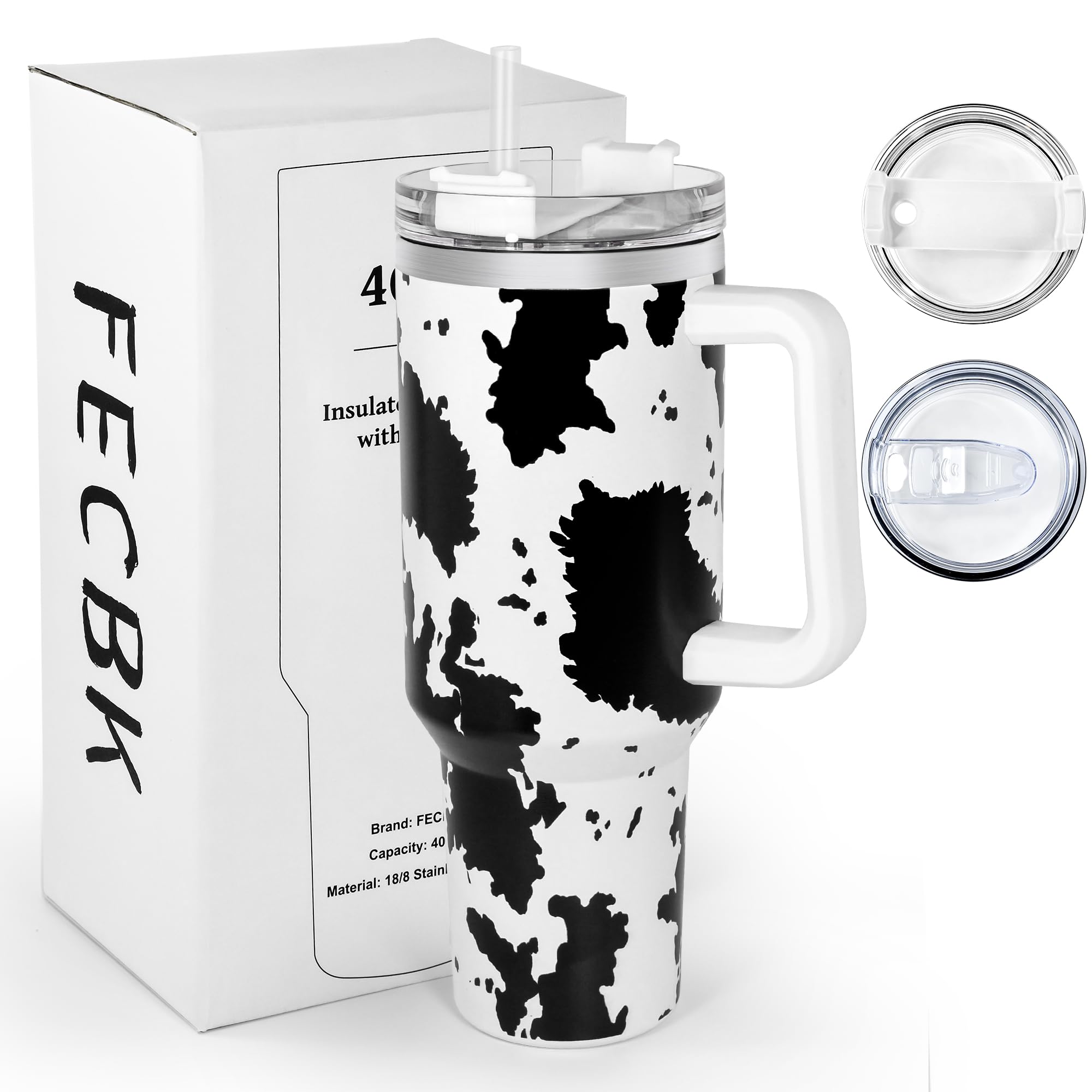 Amazon.com: FECBK 40 oz Cow Tumbler with Handle and Straw, 100