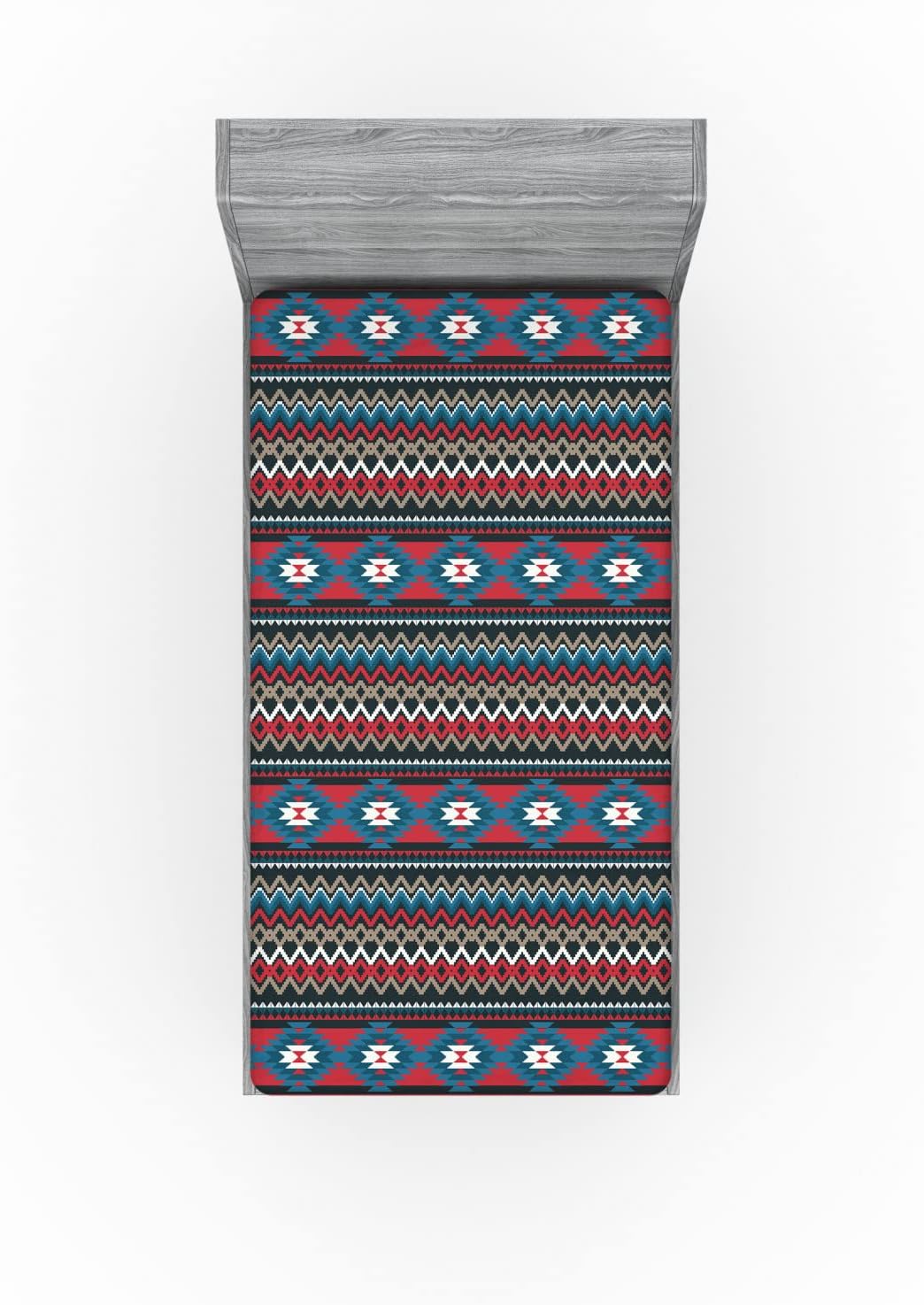 Ambesonne Antique Fitted Sheet, Prehistoric Style Folkloric Striped Design Antique Mayan Patterns, Bed Cover with All-Round Elastic Deep Pocket for Comfort, Full Size, Black Blue Coral