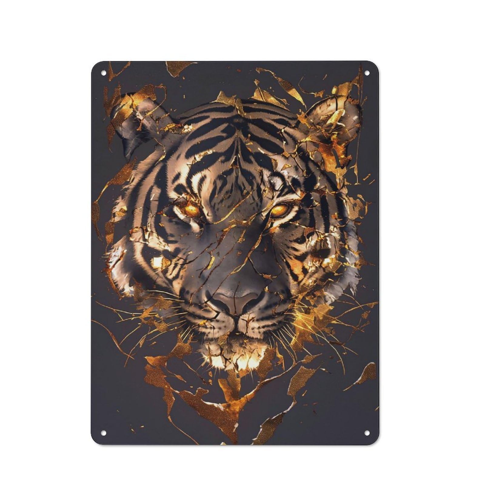 Junmoney Style-9 Golden Tiger Portrait Industrial Metal Wall Decor 40X30cm, Tin Sign For Workshop, Basement, Shed Or Games Room