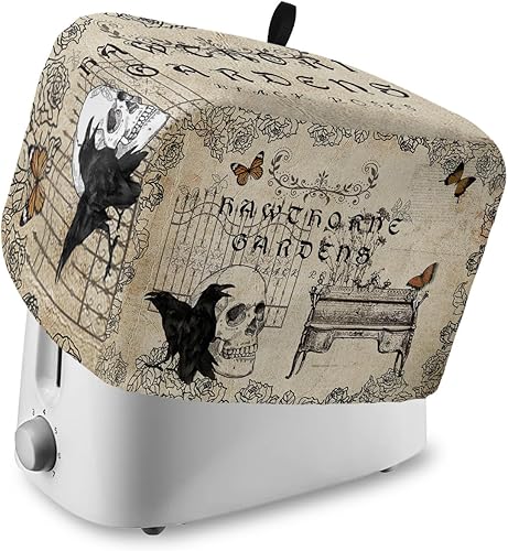 Miniatura 1 de Cubierta para tostadora de Halloween, 4 rebanadas, cuervo, esqueleto, mariposa, piano, línea de rosa, cubierta para máquina de pan, cubierta para