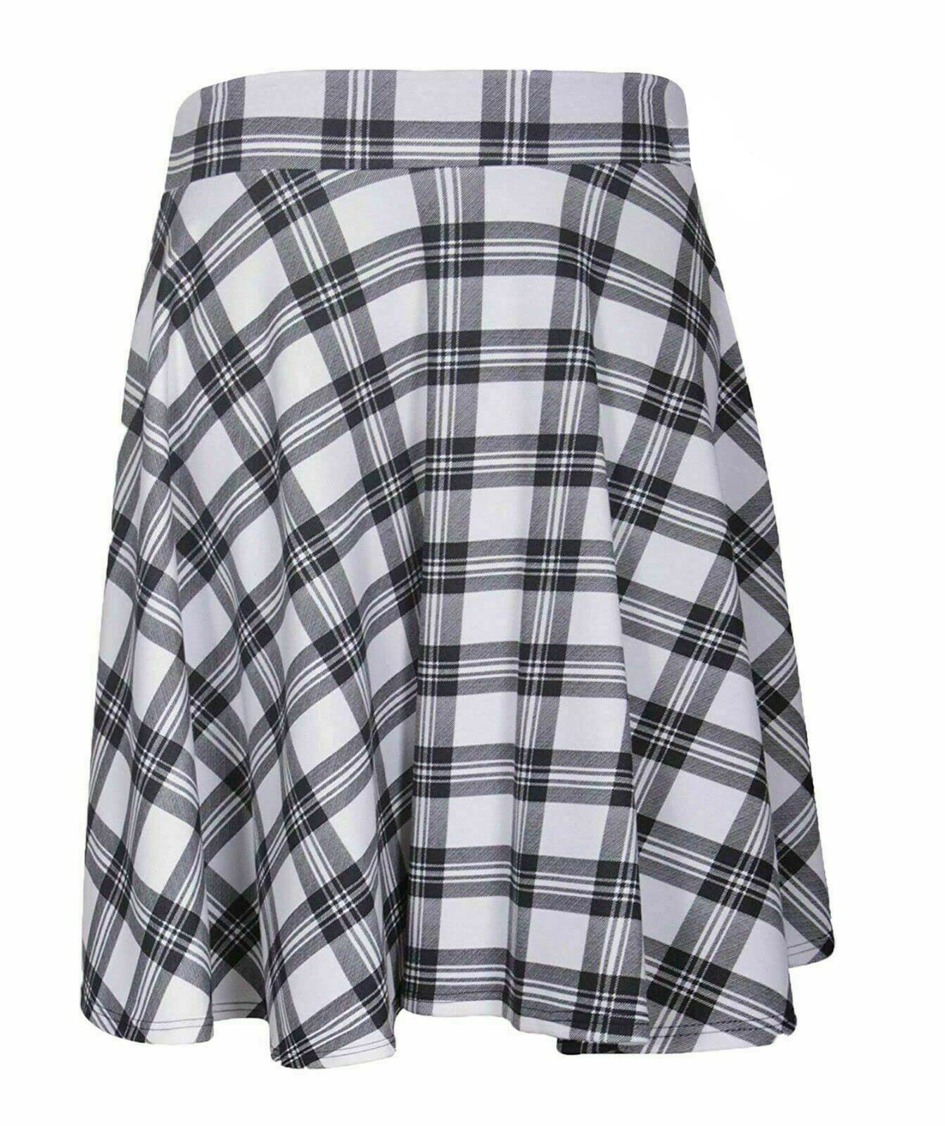 Elum® Womens Flared Plain Short Skater Skirt (Tartan White, UK 18)