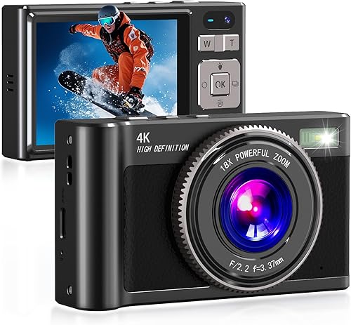Forc Cámara digital, cámara de fotos 4K con tarjeta de 64 GB, video antivibraciones con zoom 18X, cámara vintage para camping, viajes, vlogging y