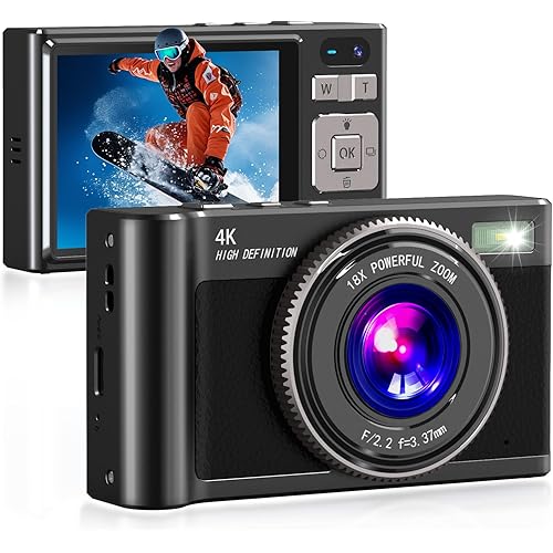 Forc Digital Camera,4K Camara de Fotos with 64GB Card,18X Zoom Anti-Shake Video,Vintage Camera for Camping Traveling Vlogging &Teen Parties,Portable for Kids Girls Boys Gifts