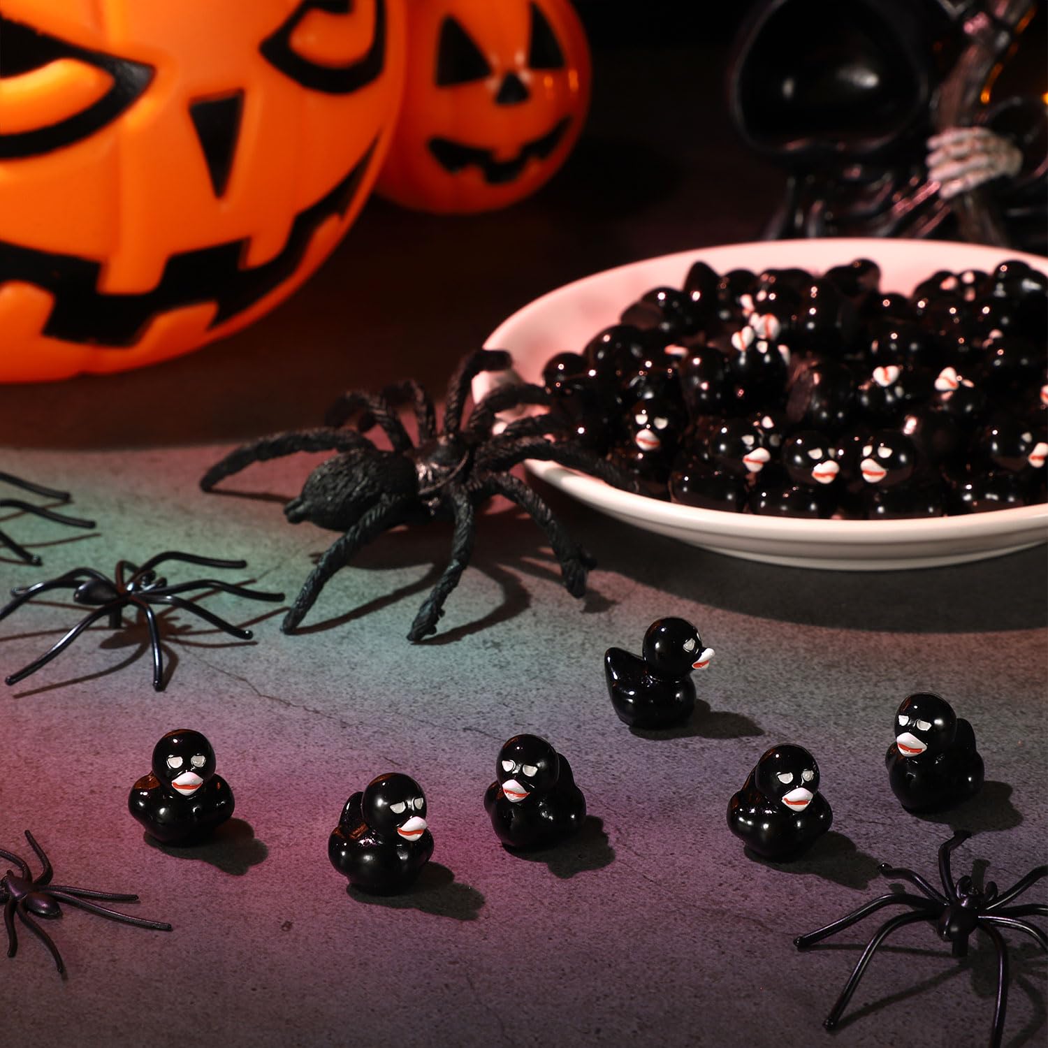 lasuroa 50pcs Halloween Skeleton Ducks, Halloween Mini Resin Ducks Dark Funny Miniature Tiny Black Ducks for Halloween Party Favors Garden Micro Landscape School Crafts Decoration - Image 3